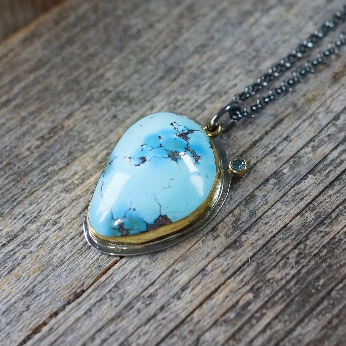Golden Hills turquoise and Montana sapphire pendant