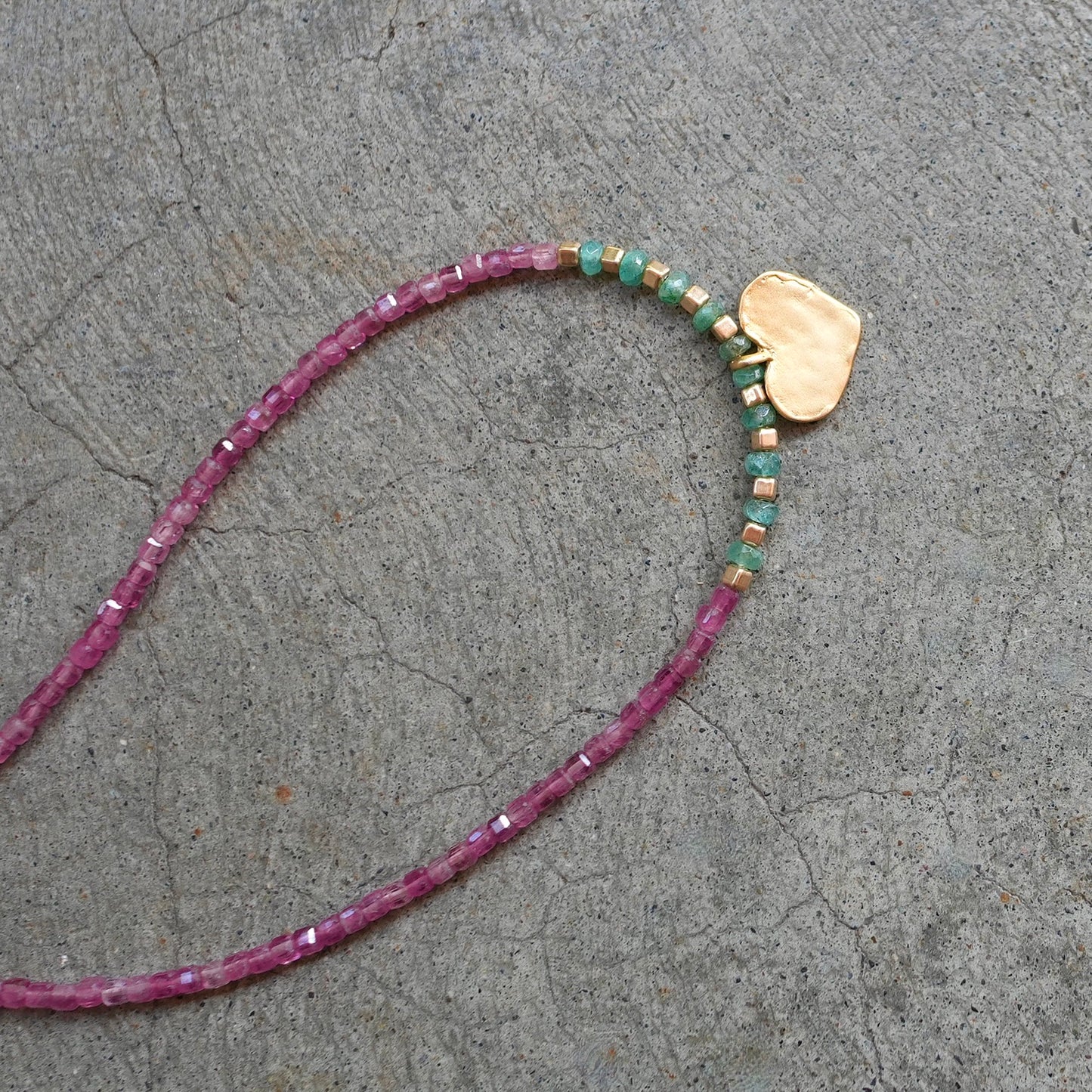 Pink tourmaline necklace with gold heart