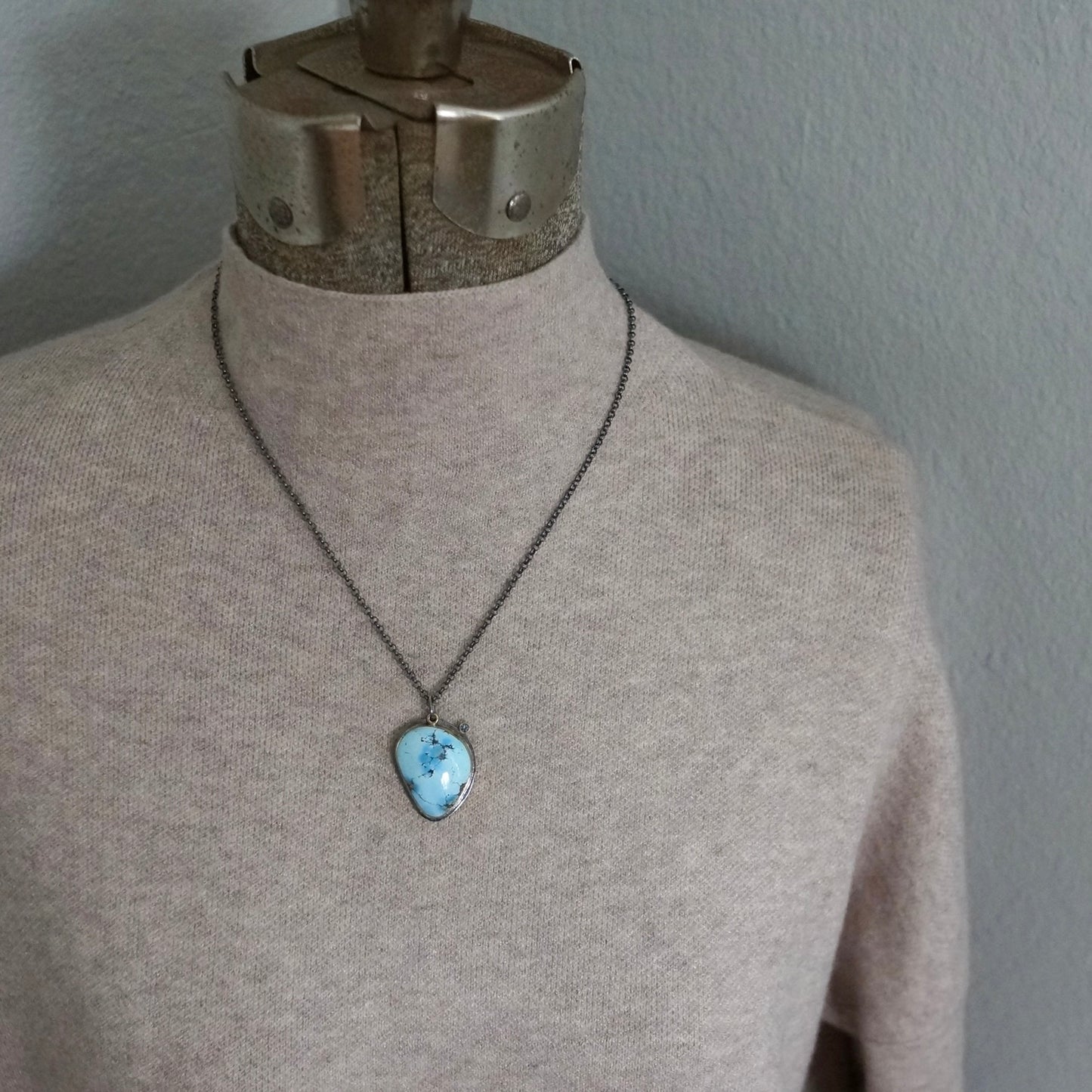 Golden Hills turquoise and Montana sapphire pendant