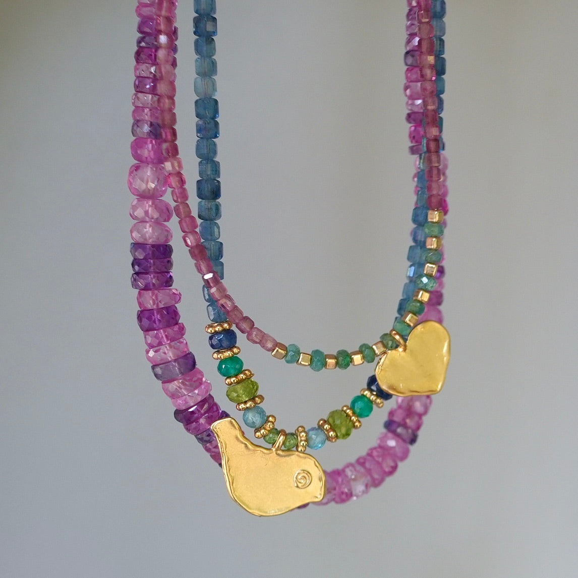 Pink tourmaline necklace with gold heart