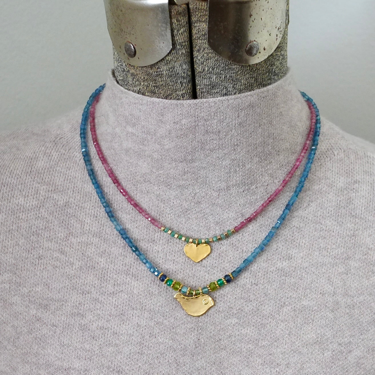 Pink tourmaline necklace with gold heart