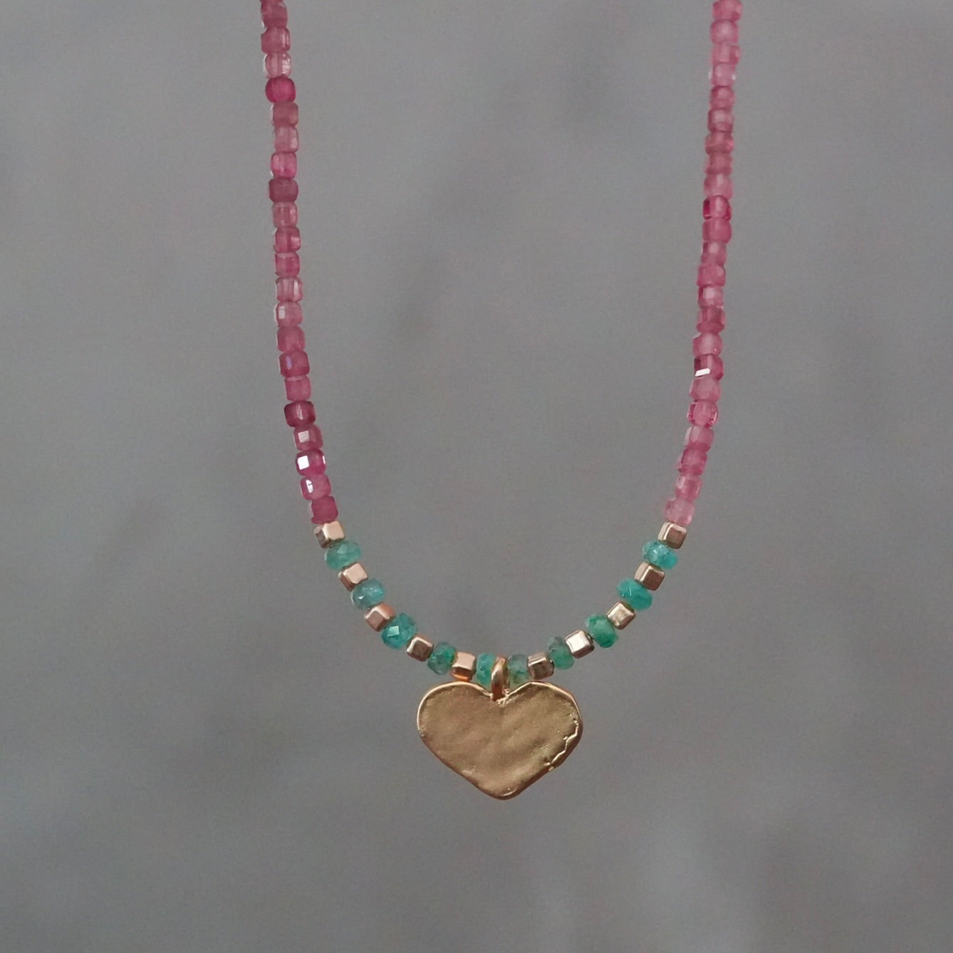 Pink tourmaline necklace with gold heart