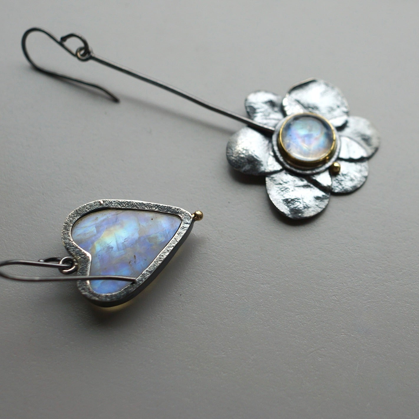 Hearts & Flowers Earrings with rainbow moonstone