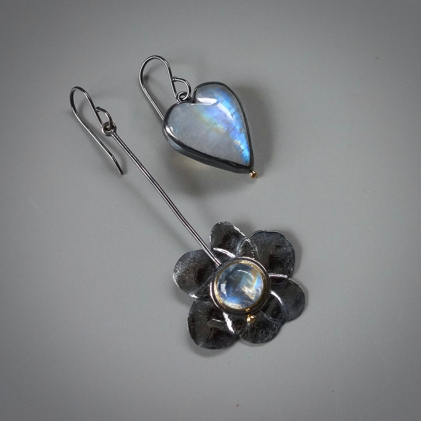 Hearts & Flowers Earrings with rainbow moonstone