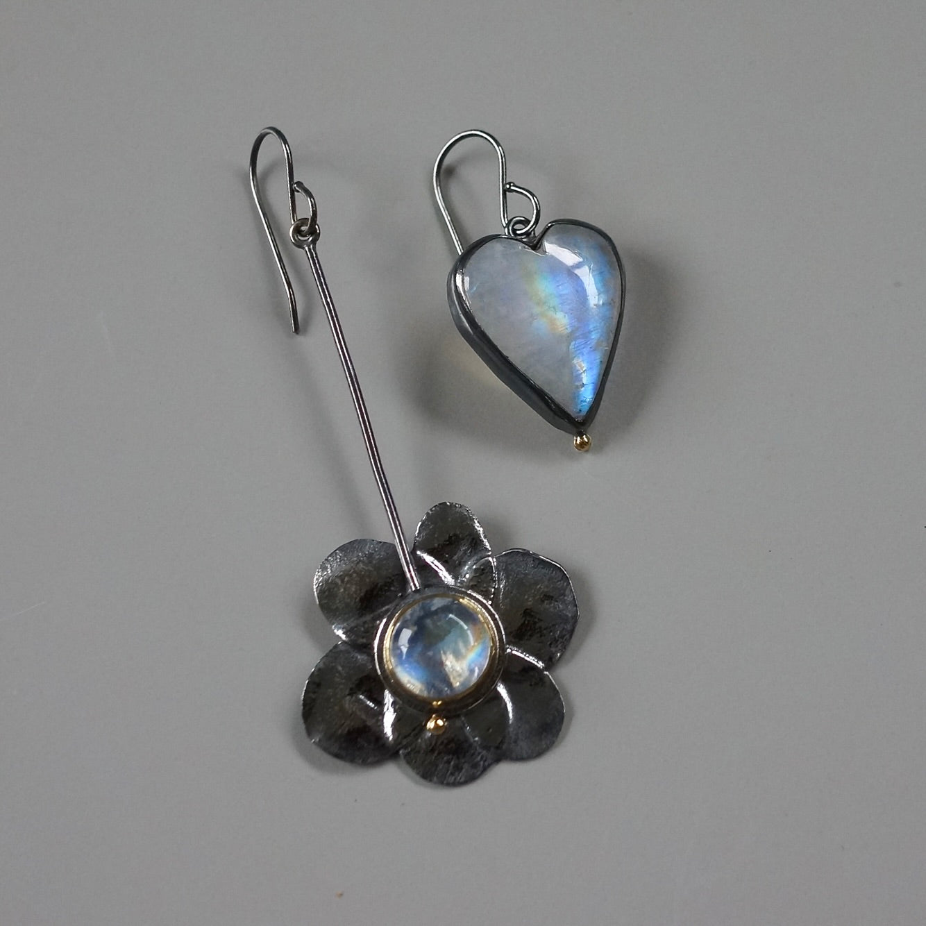 Hearts & Flowers Earrings with rainbow moonstone