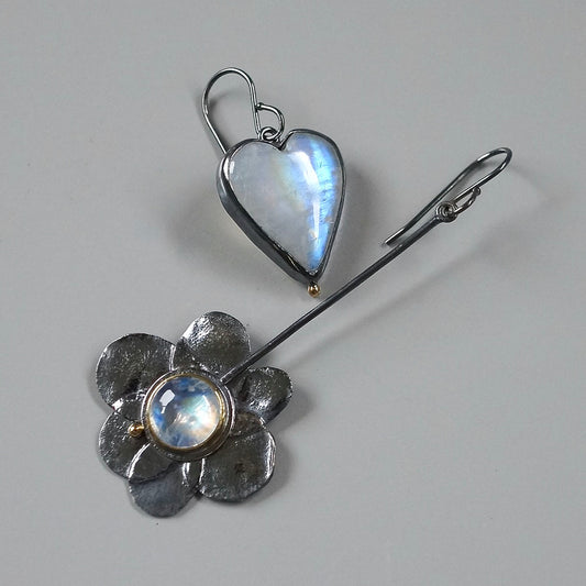 Hearts & Flowers Earrings with rainbow moonstone