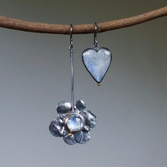 Hearts & Flowers Earrings with rainbow moonstone
