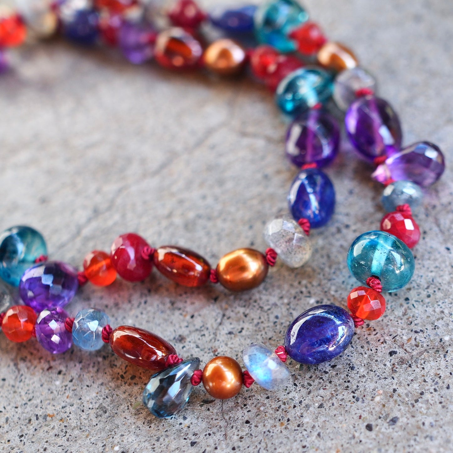 Multi-gemstone hand-knotted necklace