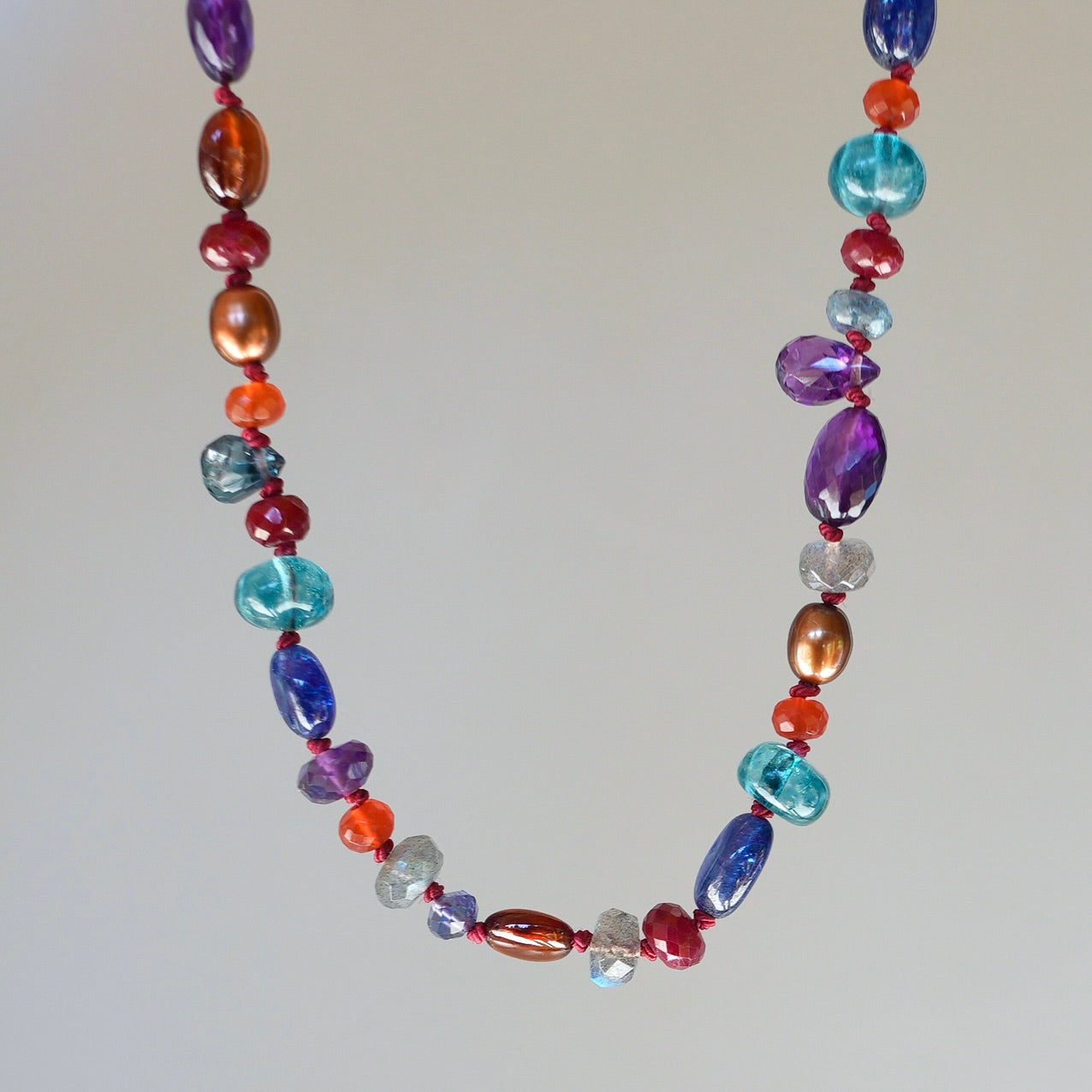 Multi-gemstone hand-knotted necklace