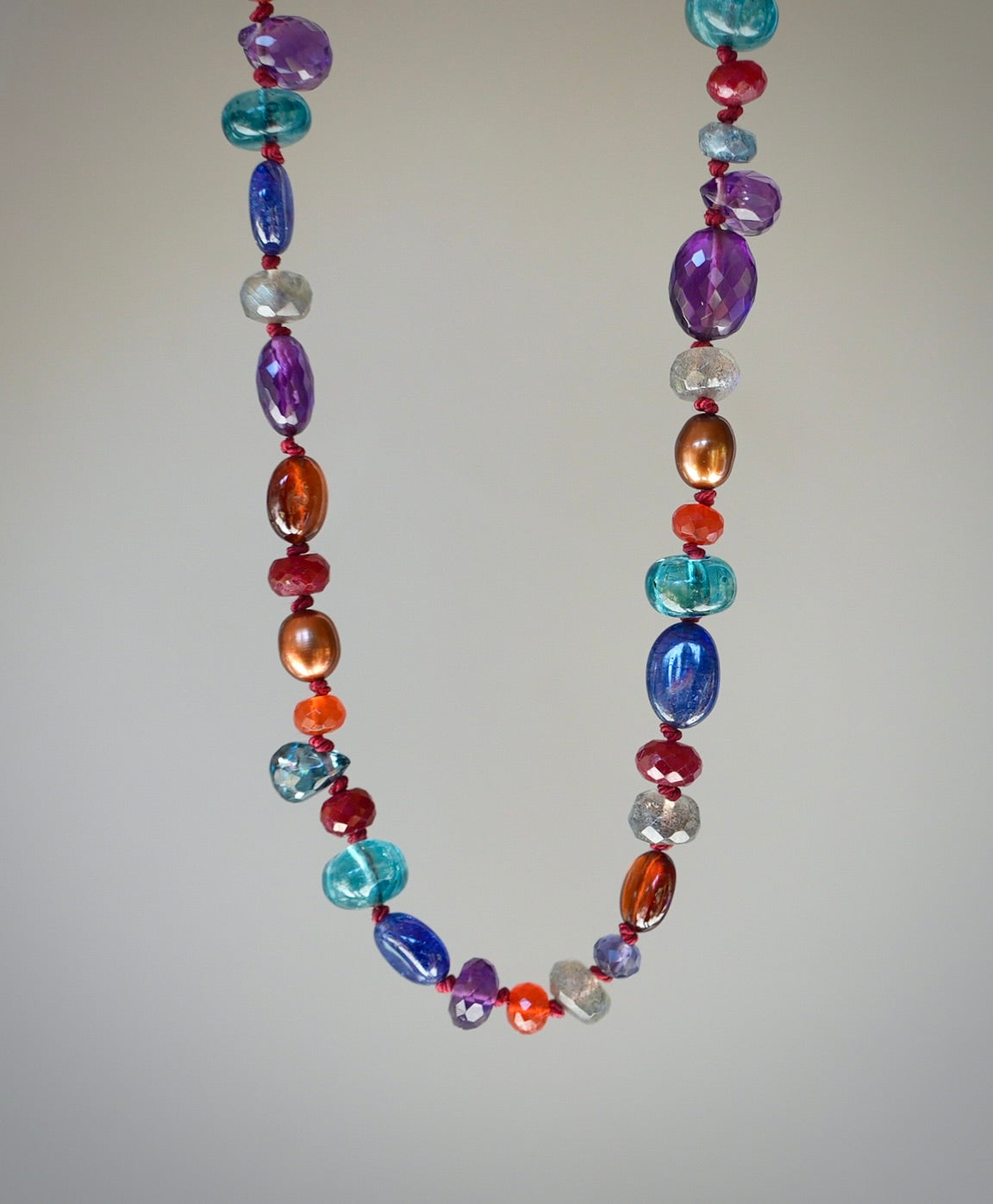 Multi-gemstone hand-knotted necklace
