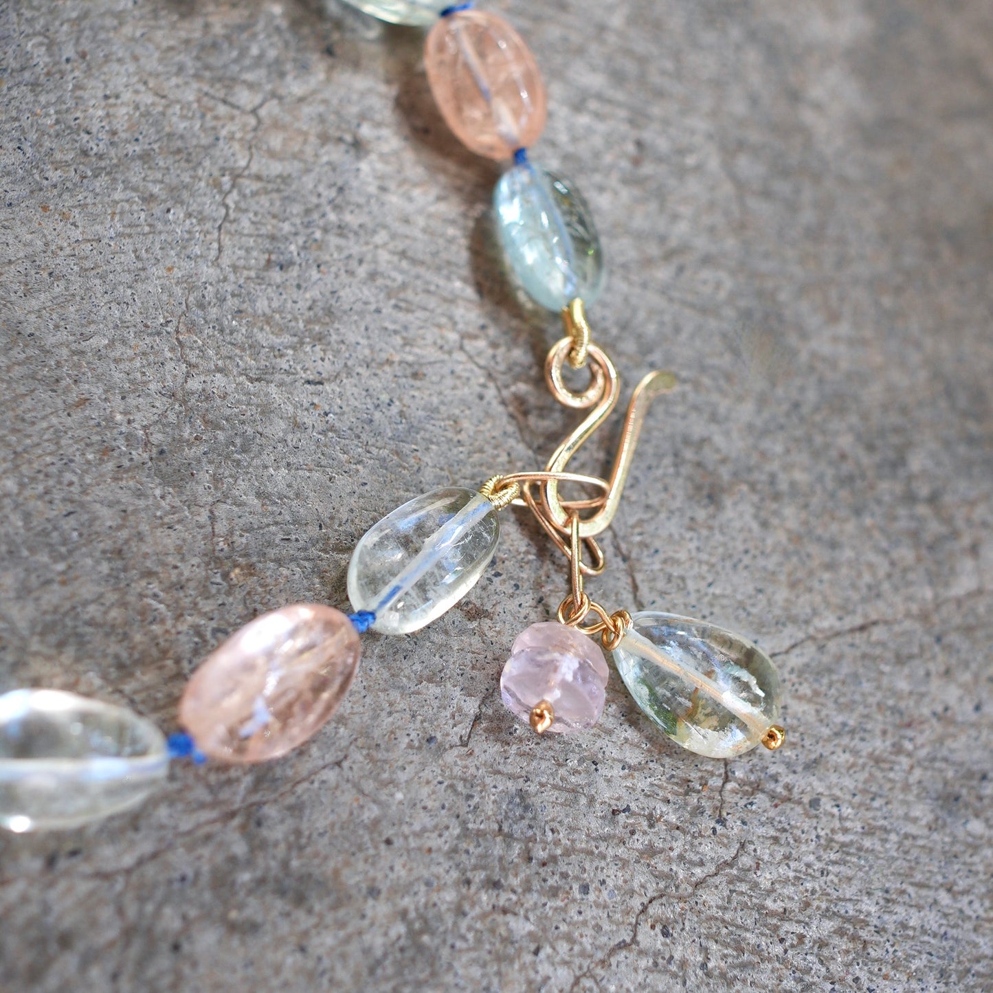 Morganite and aquamarine bracelet with 14K gold clasp