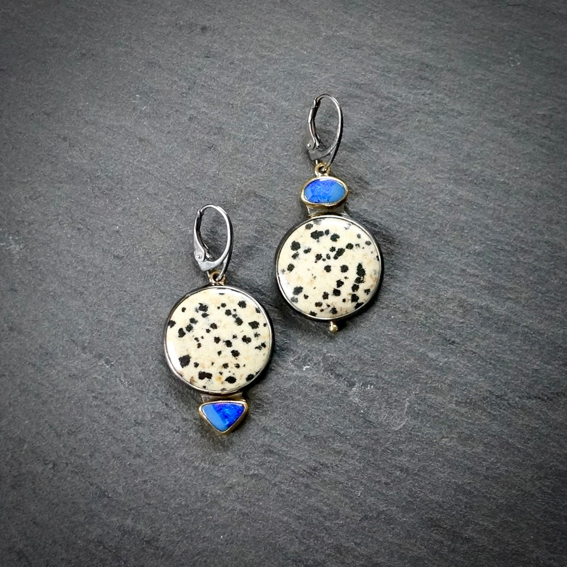 Dalmatian jaspet and Australian opal earrings