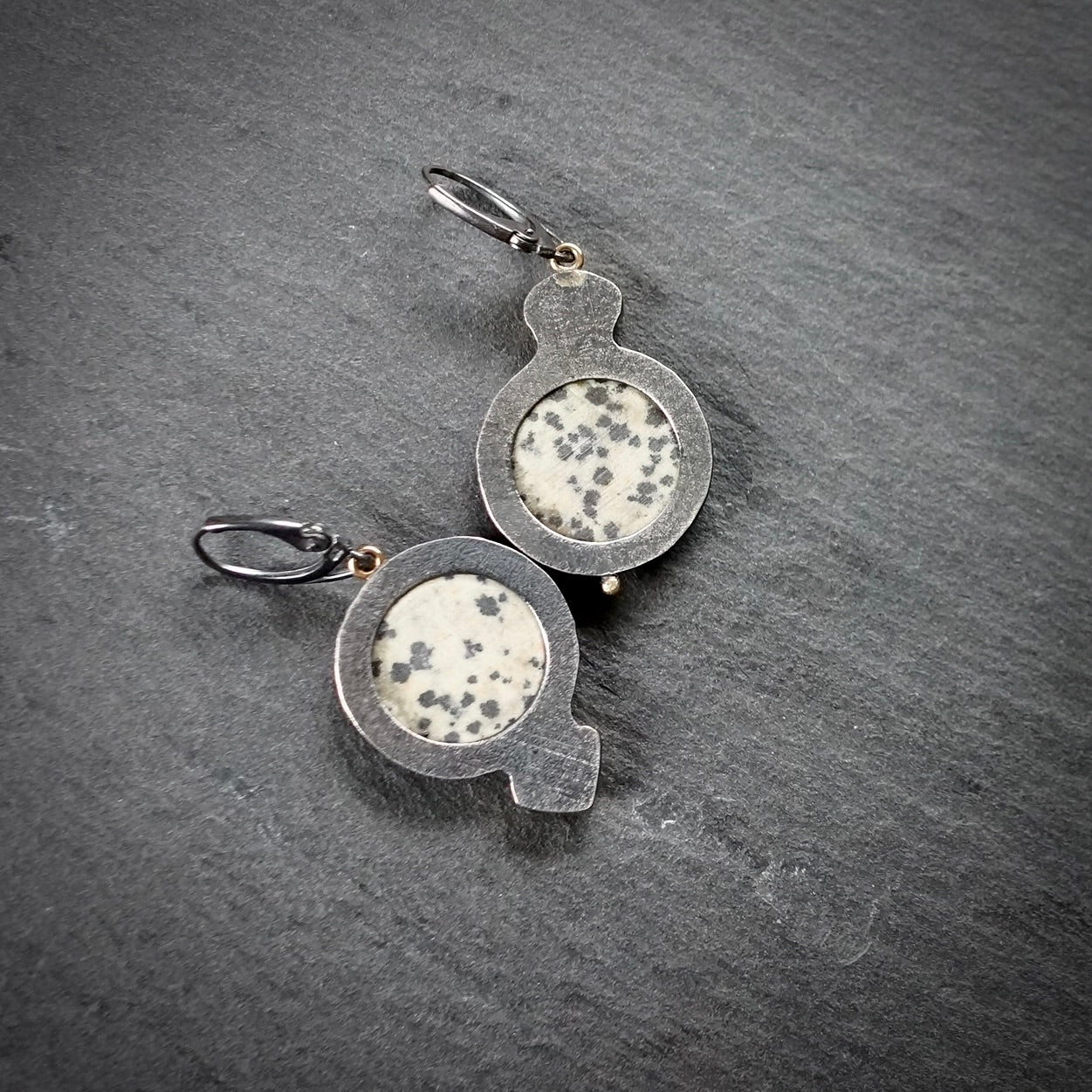 Dalmatian jaspet and Australian opal earrings