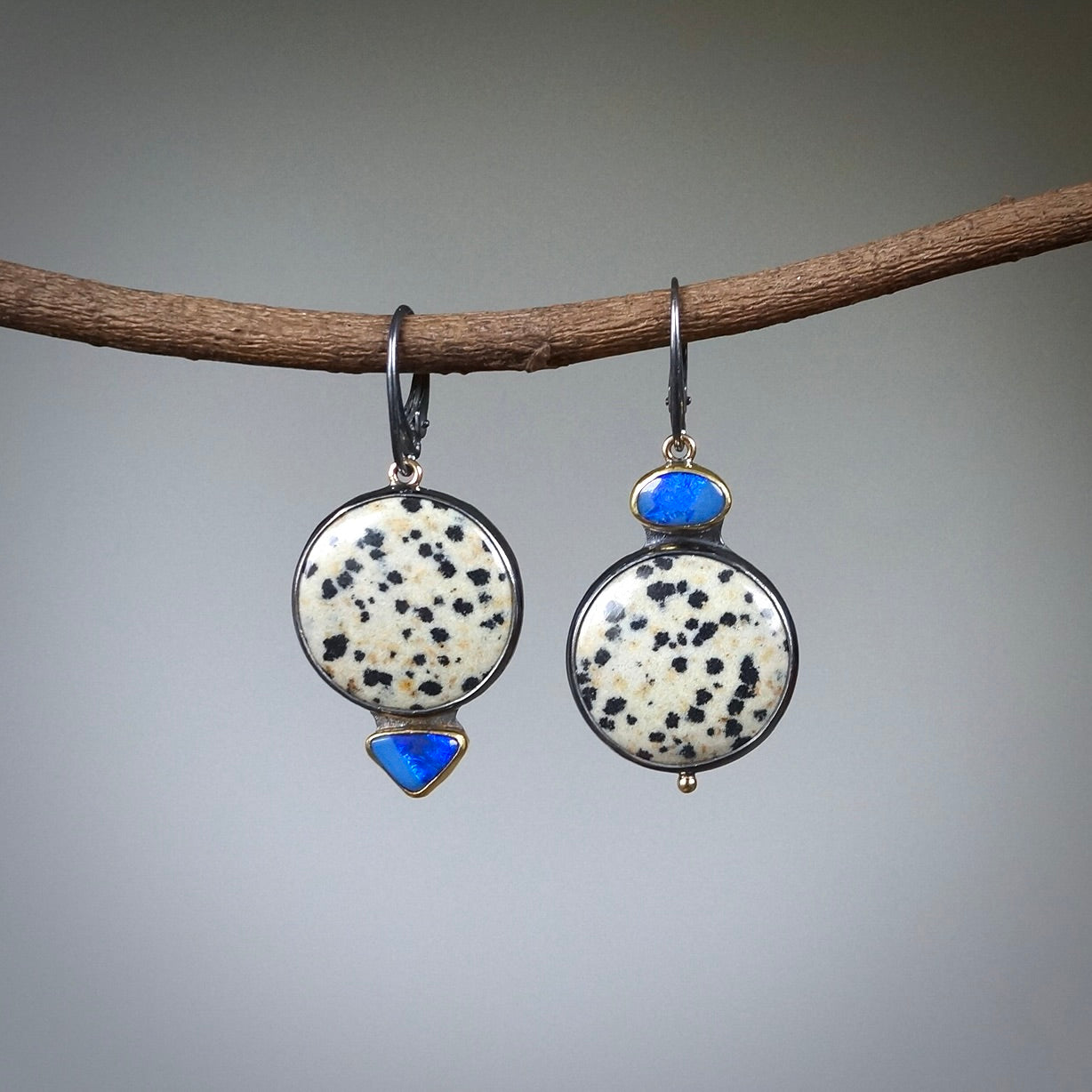 Dalmatian jaspet and Australian opal earrings