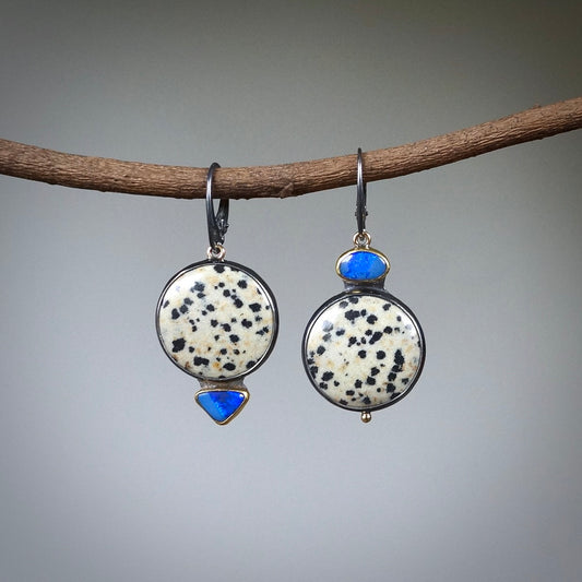 Dalmatian jaspet and Australian opal earrings