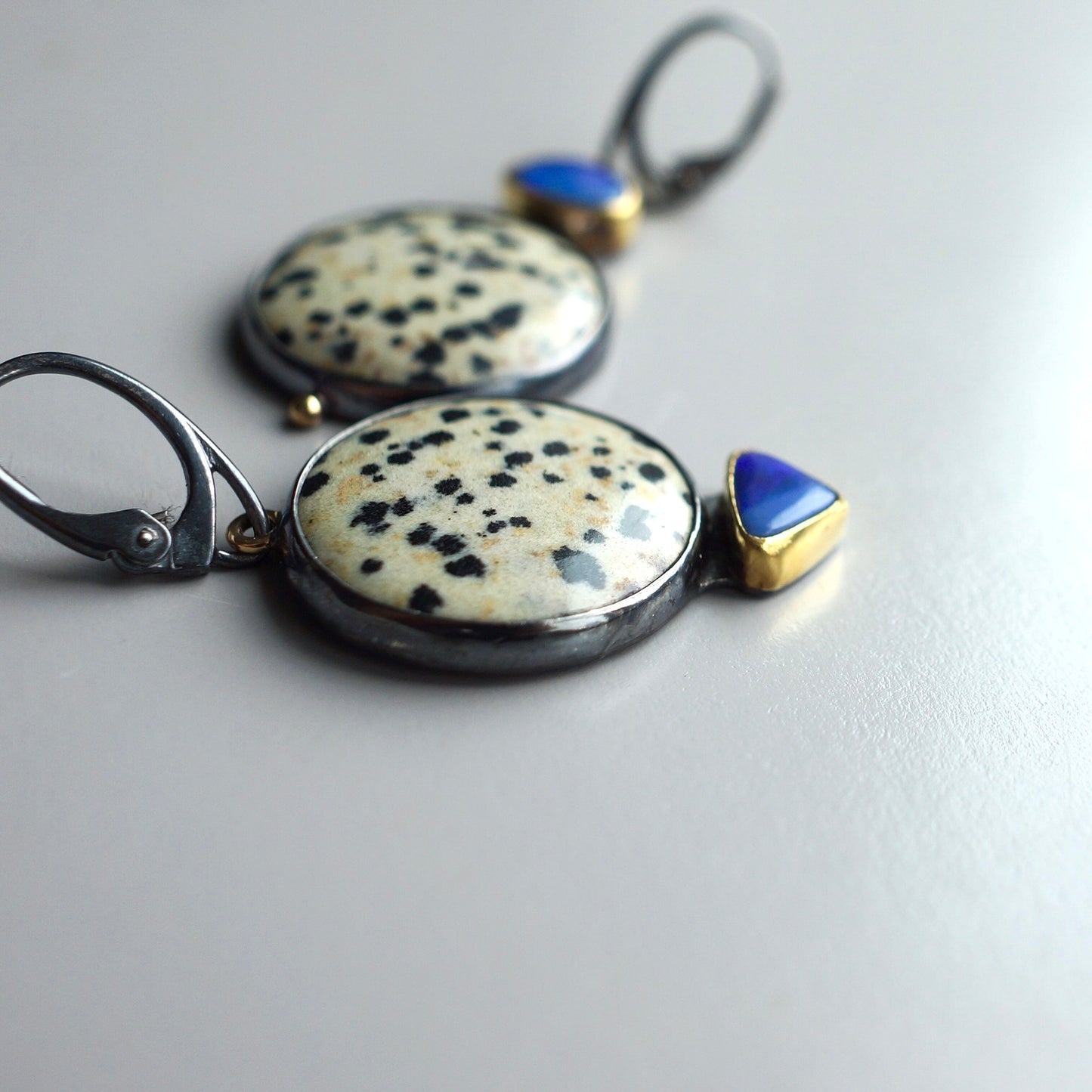 Dalmatian jaspet and Australian opal earrings