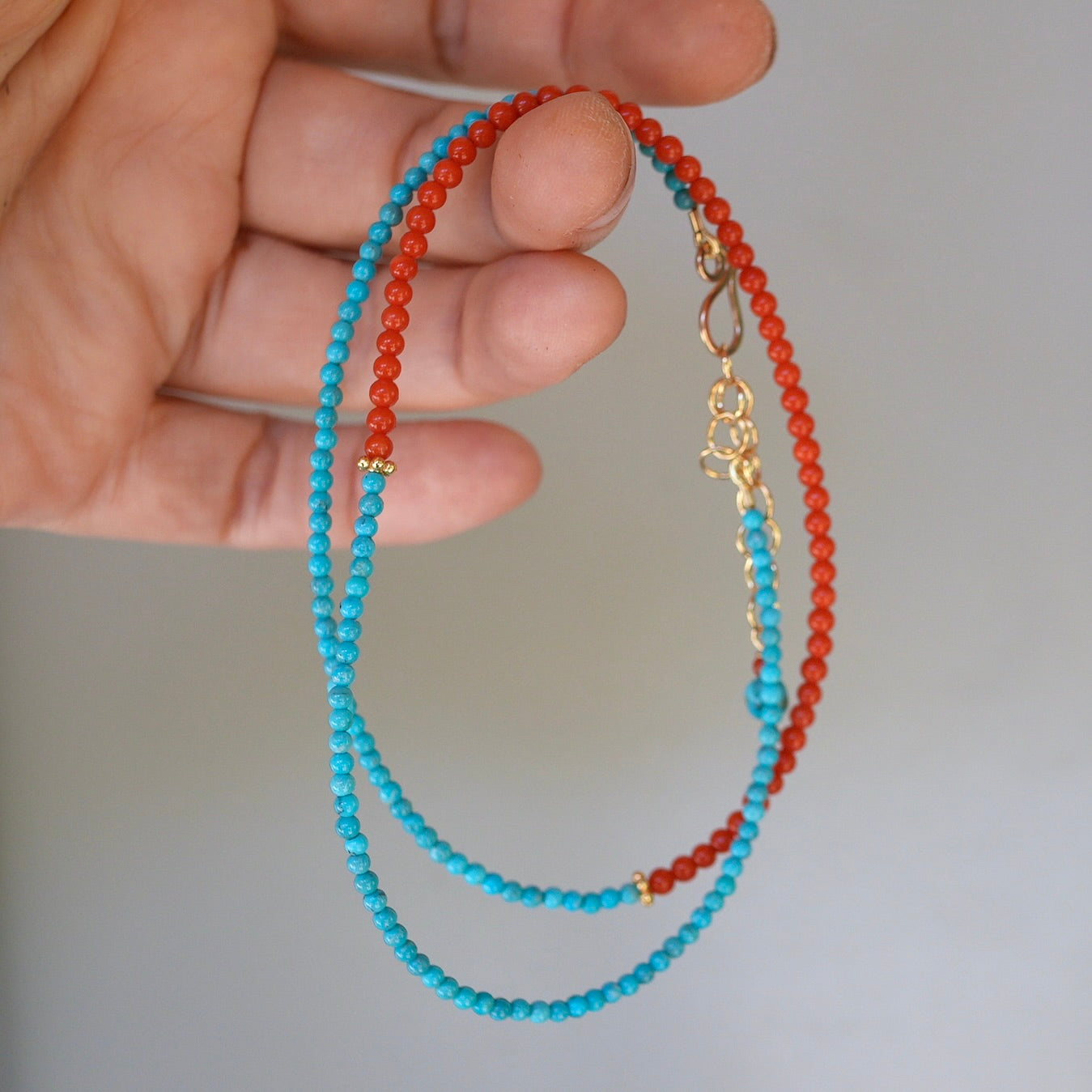 Mediterranean coral and Arizona turquoise necklace