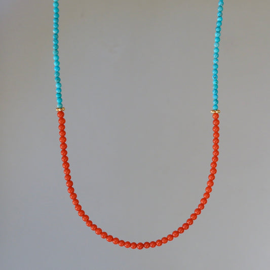 Mediterranean coral and Arizona turquoise necklace