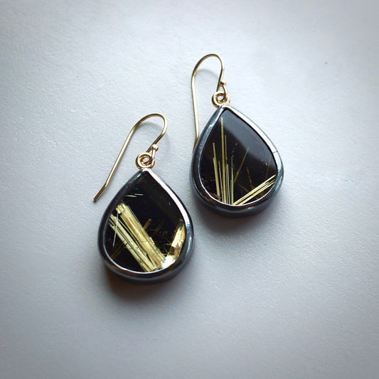 Rutilated quartz and black onyx doublet earrings