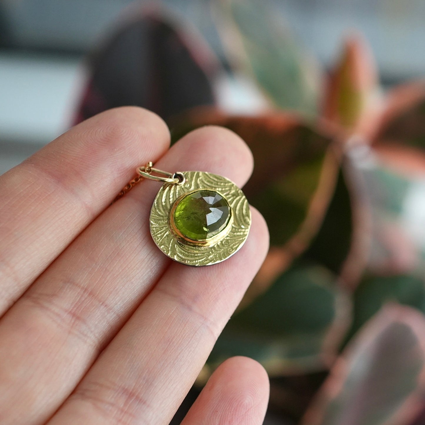 Green grossular garnet pendant
