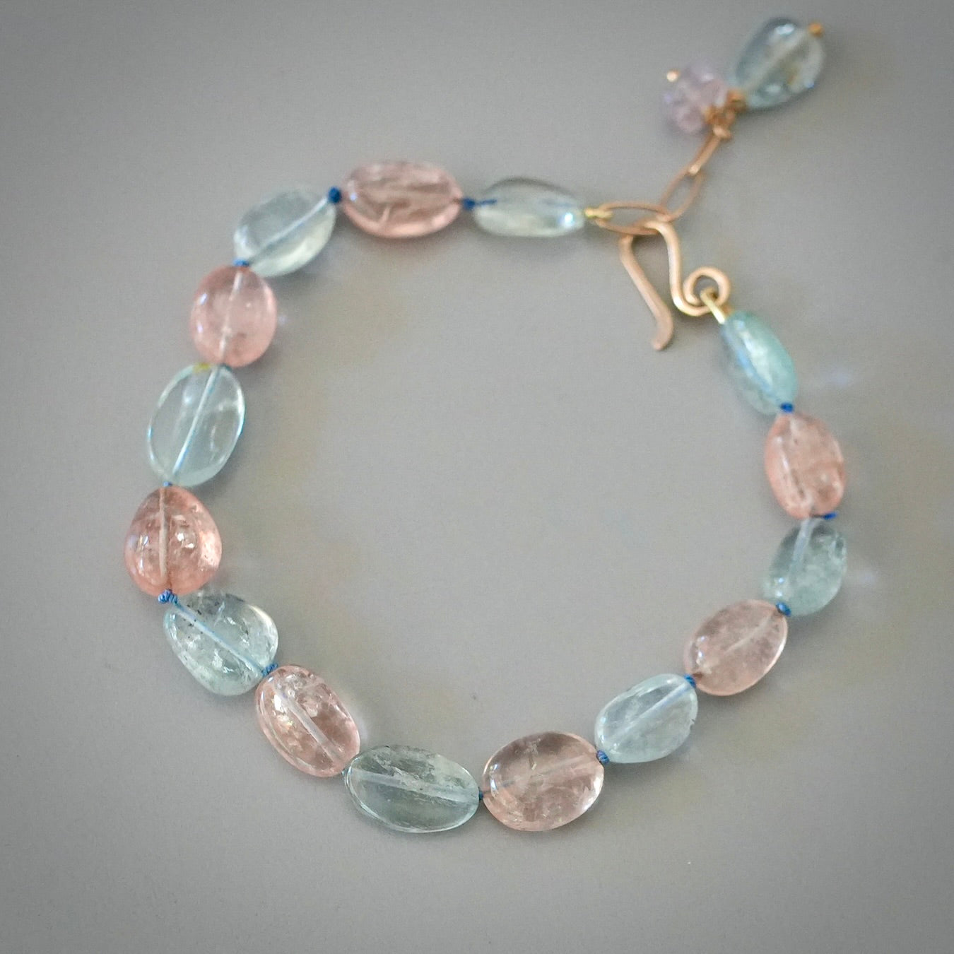 Morganite and aquamarine bracelet with 14K gold clasp