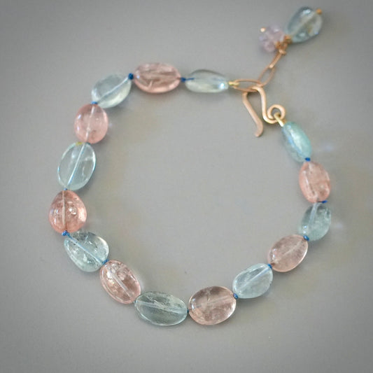 Morganite and aquamarine bracelet with 14K gold clasp