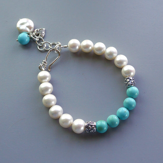 Campitols turquoise and pearl charm bracelet