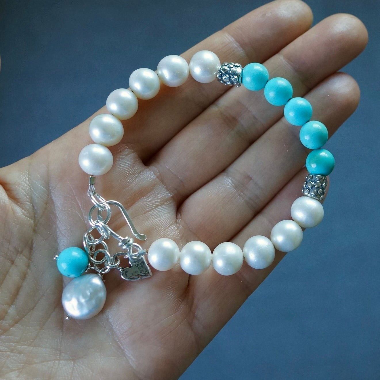 Campitols turquoise and pearl charm bracelet