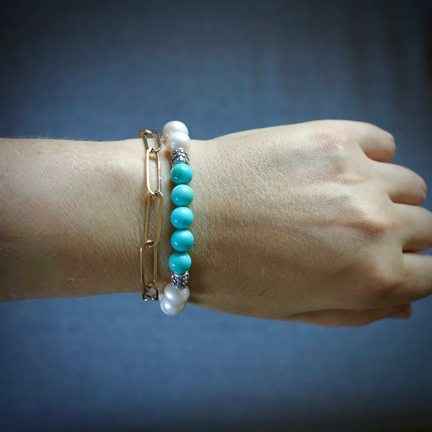 Campitols turquoise and pearl charm bracelet