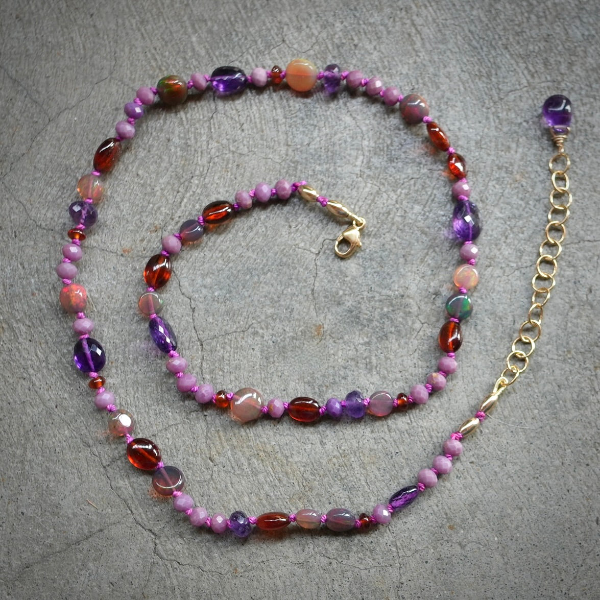 Purple mix gemstone and opal necklace