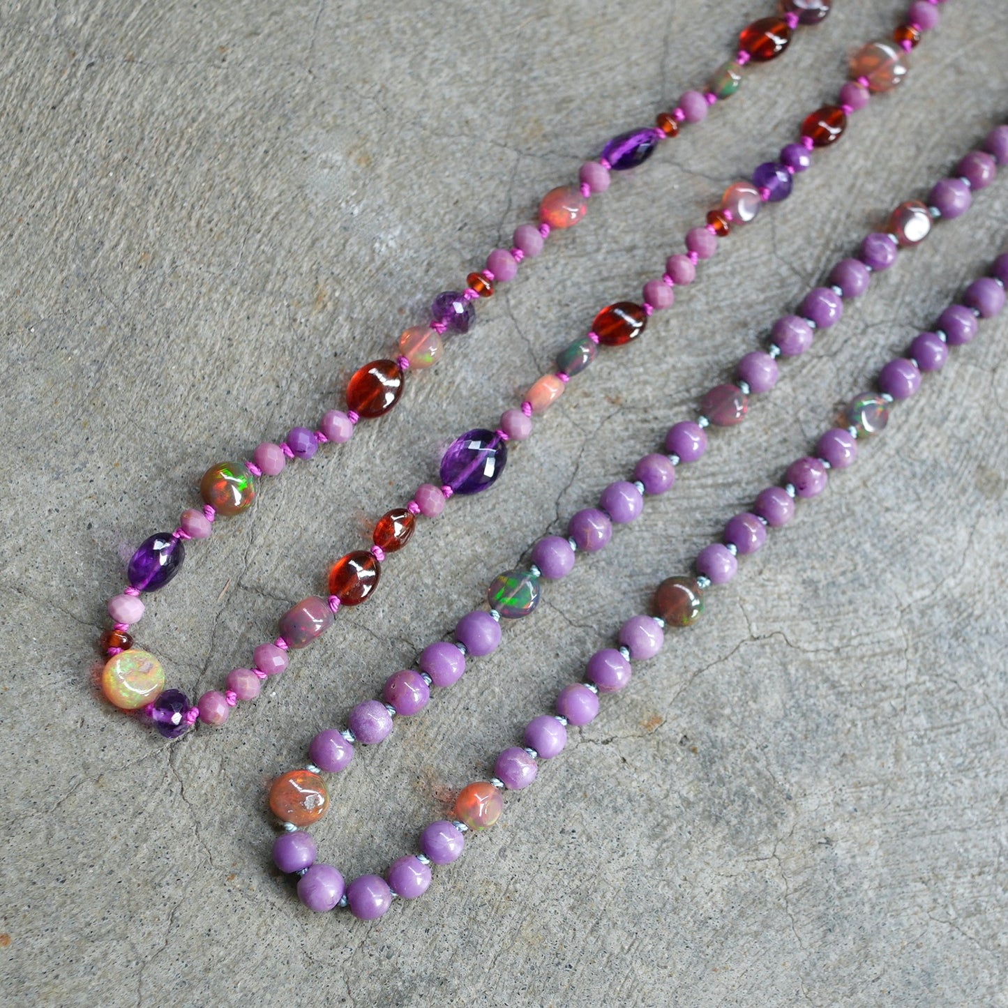 Purple mix gemstone and opal necklace