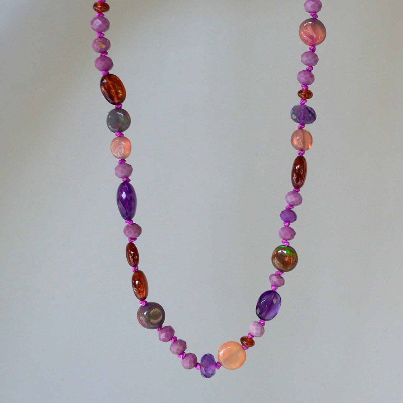 Purple mix gemstone and opal necklace