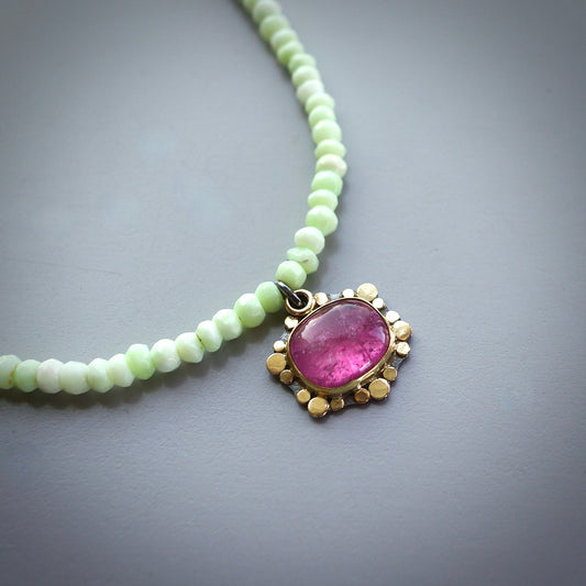 Pink tourmaline and chrysoprase necklace