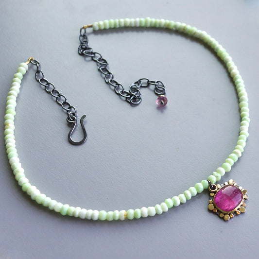 Pink tourmaline and chrysoprase necklace