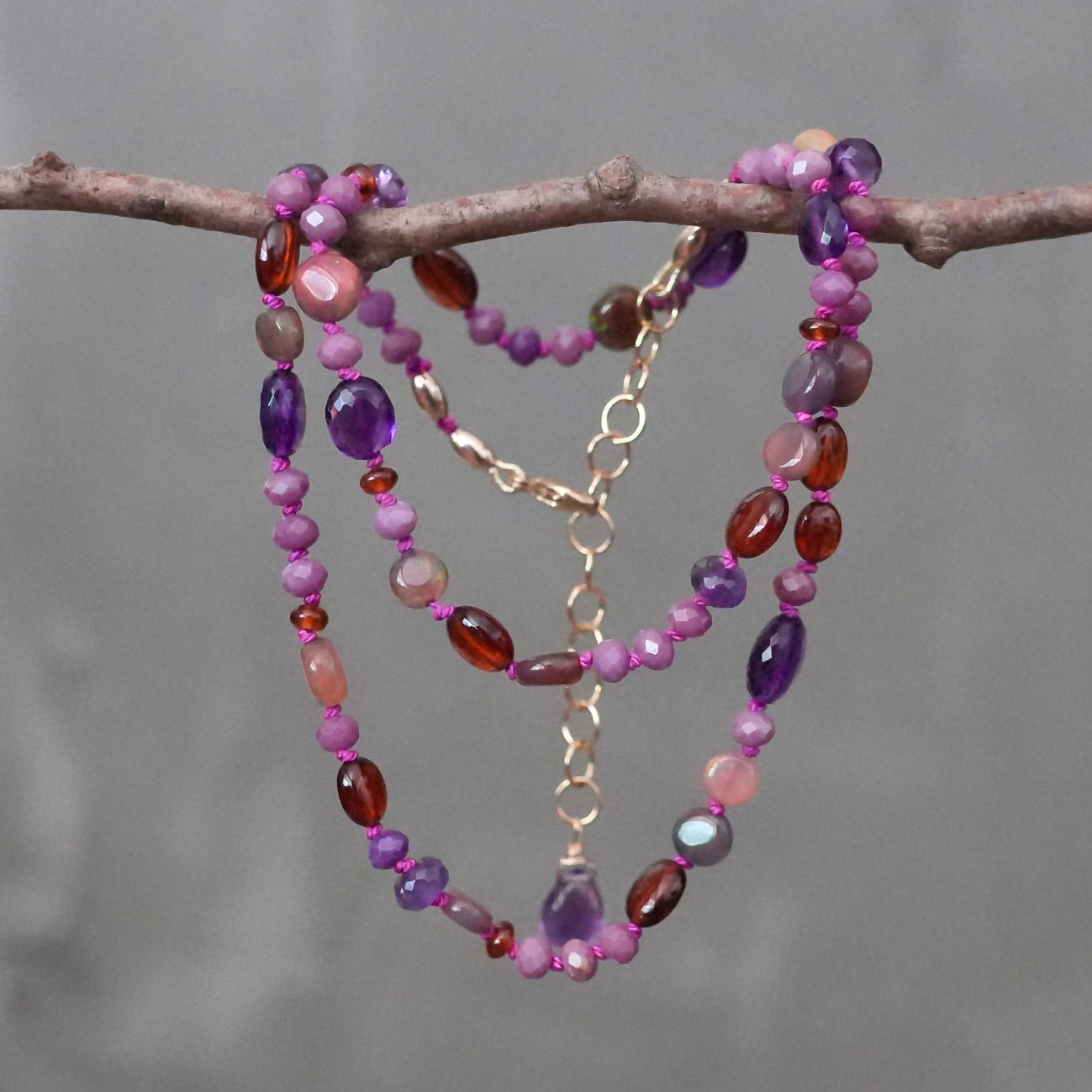 Purple mix gemstone and opal necklace