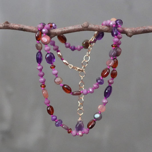 Purple mix gemstone and opal necklace