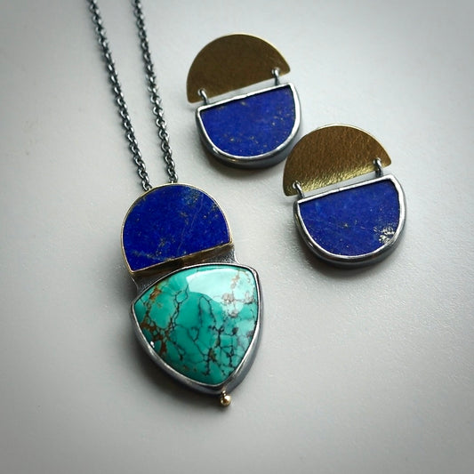 Lapis and Qingu turquoise pendant