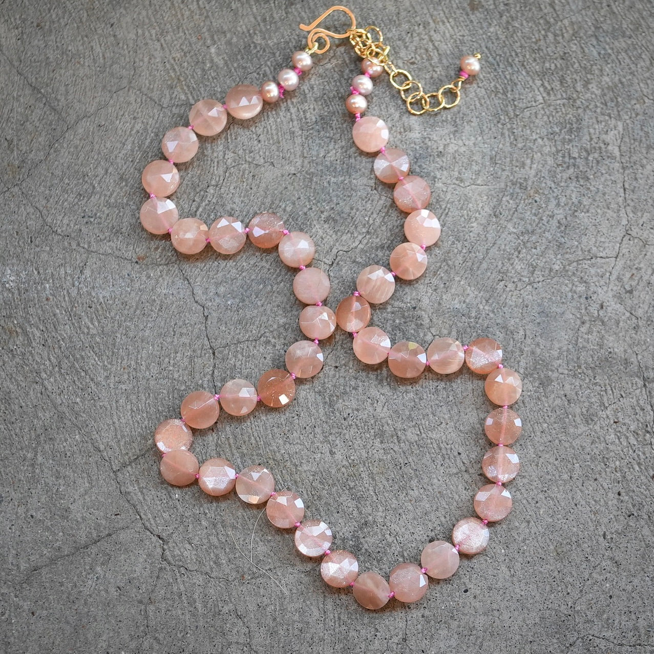 Hand-knotted peach moonstone necklace