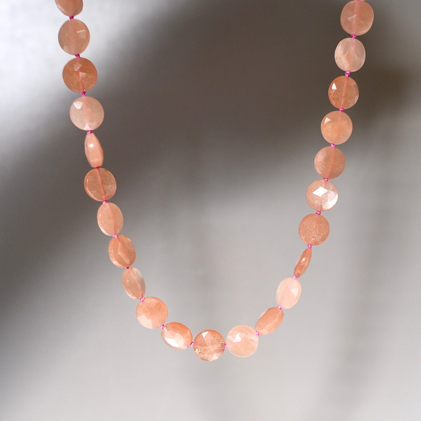 Hand-knotted peach moonstone necklace