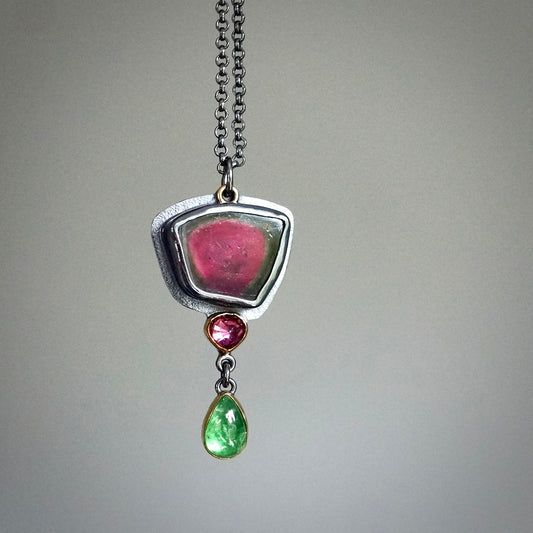 Watermelon tourmaline slice pendant
