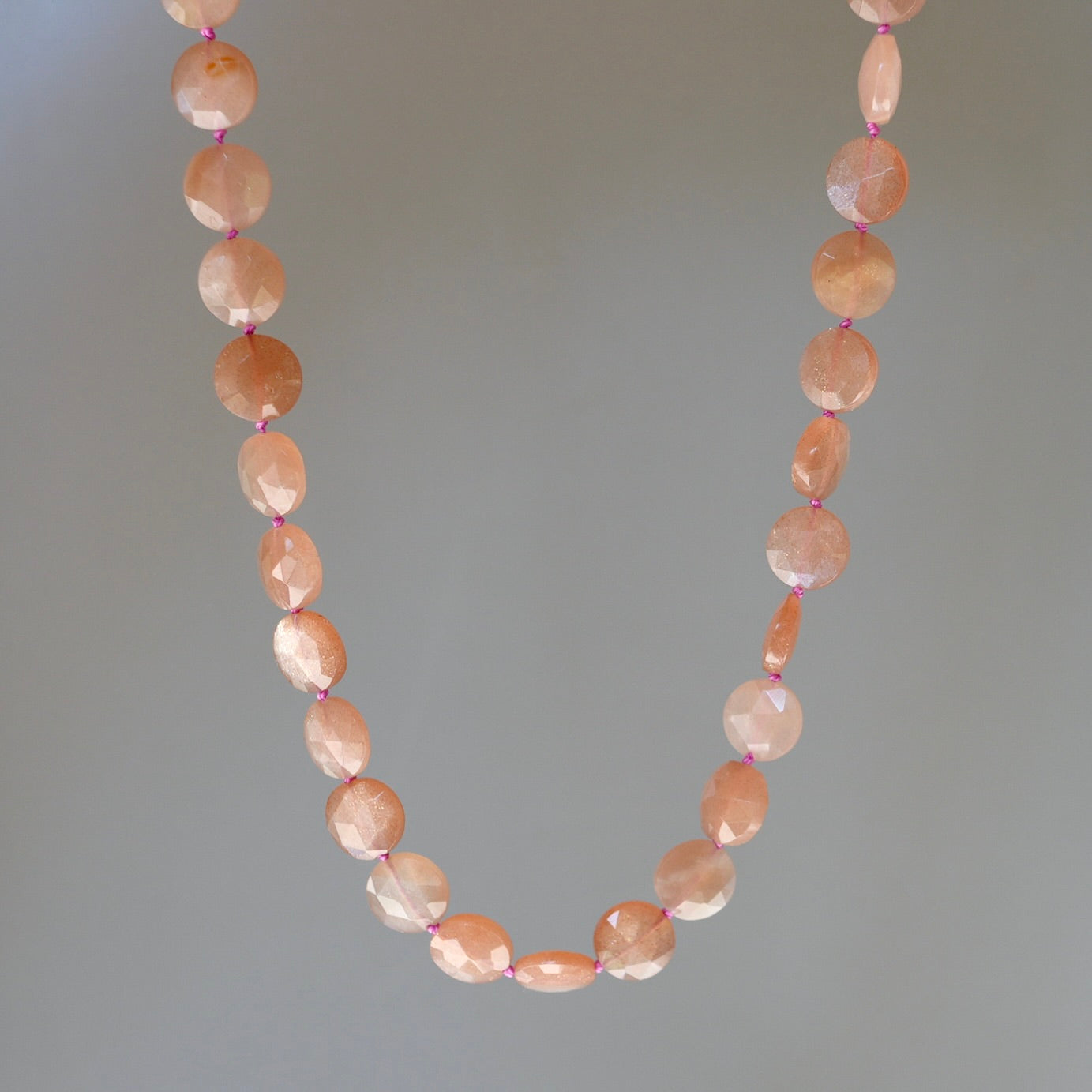 Hand-knotted peach moonstone necklace