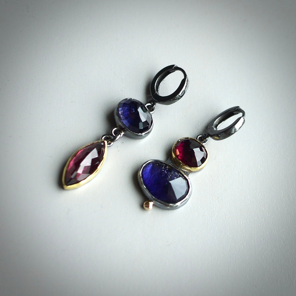 Iolite and rhodolite garnet earrings