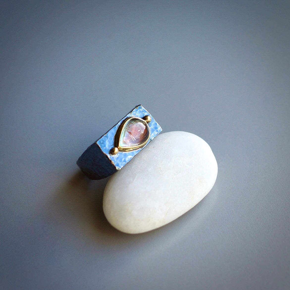 Rainbow moonstone signet ring
