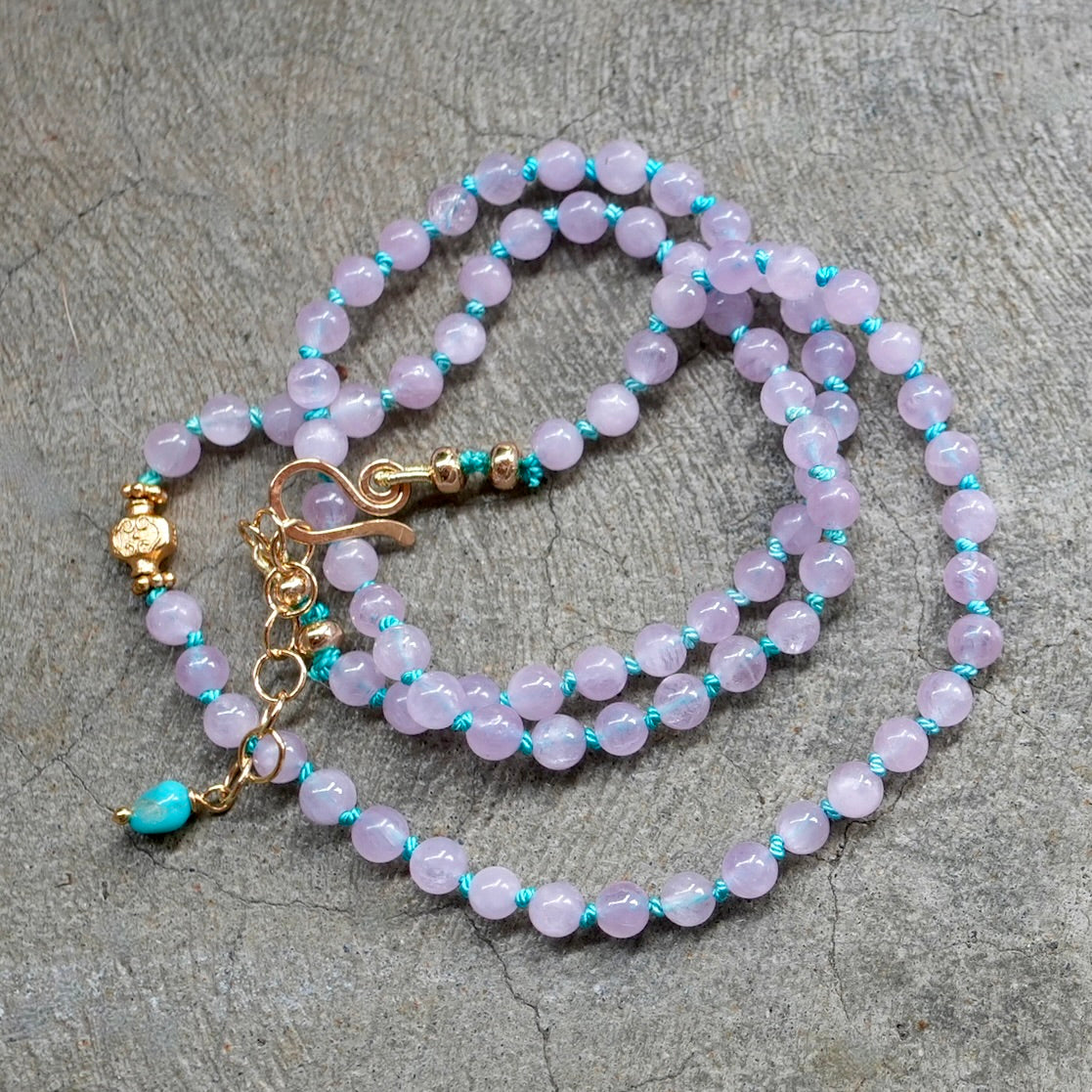 Hand-knotted kunzite necklace