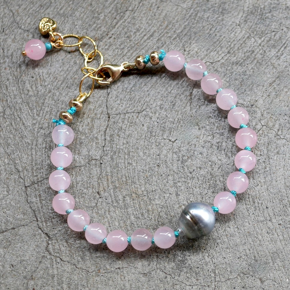 Rose quartz and Tahitian pearl bracelet