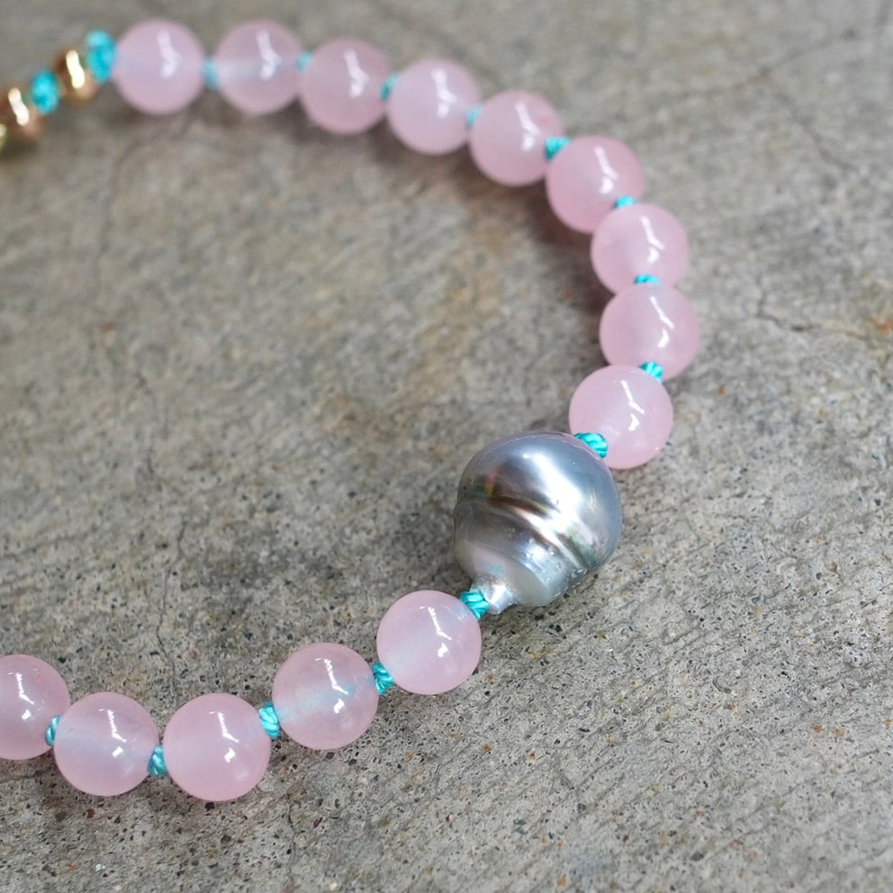 Rose quartz and Tahitian pearl bracelet