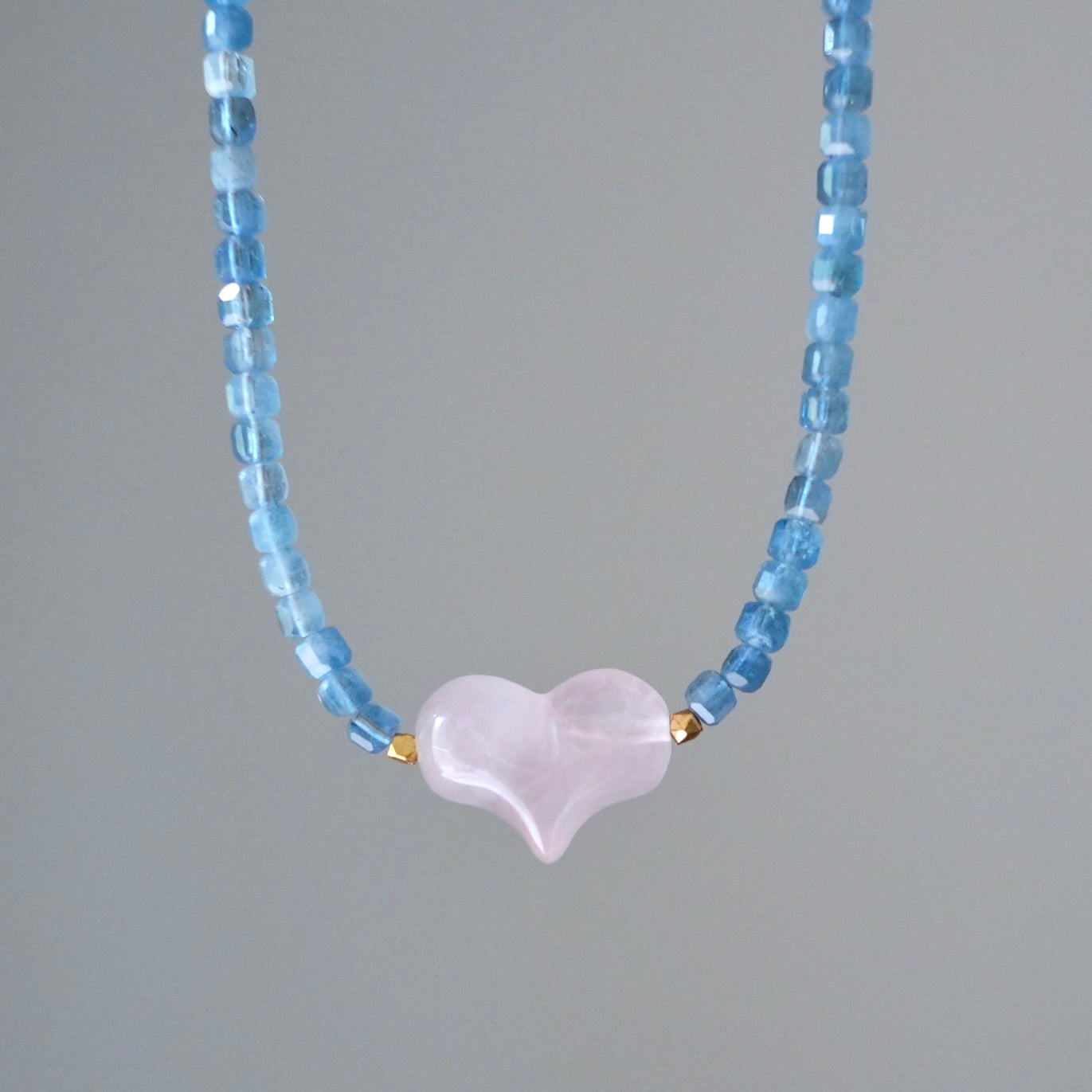 Aquamarine and rose quartz heart necklace