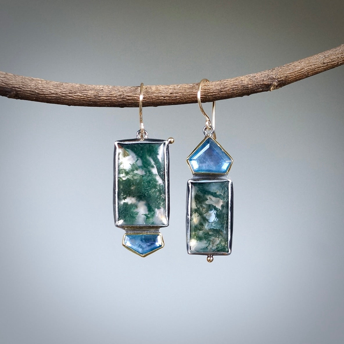 Moss agate and aquamarine earrings
