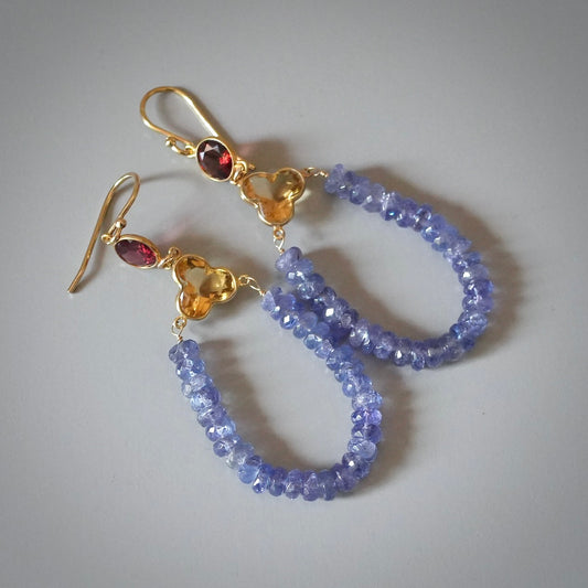 Citrine, garnet and tanzanite earrings