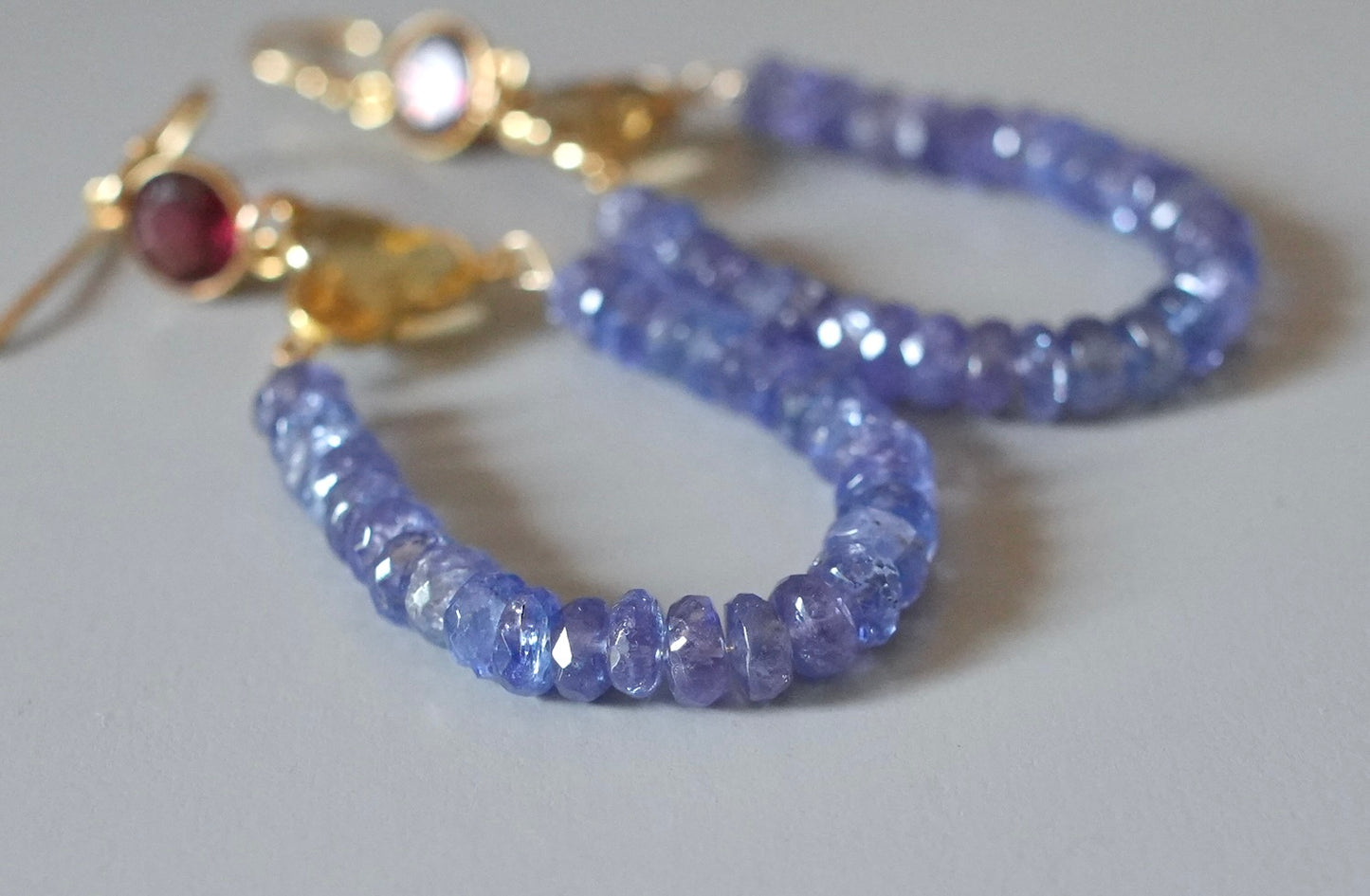 Citrine, garnet and tanzanite earrings
